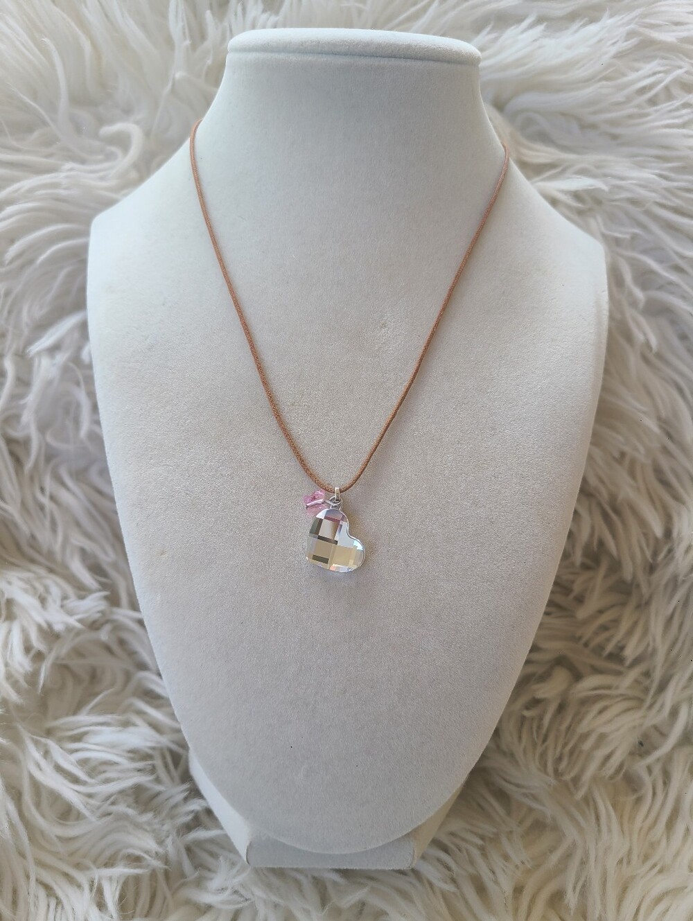 Swarovski Iridescent Heart With Pink Butterfly Pendant Necklace- Great Condition